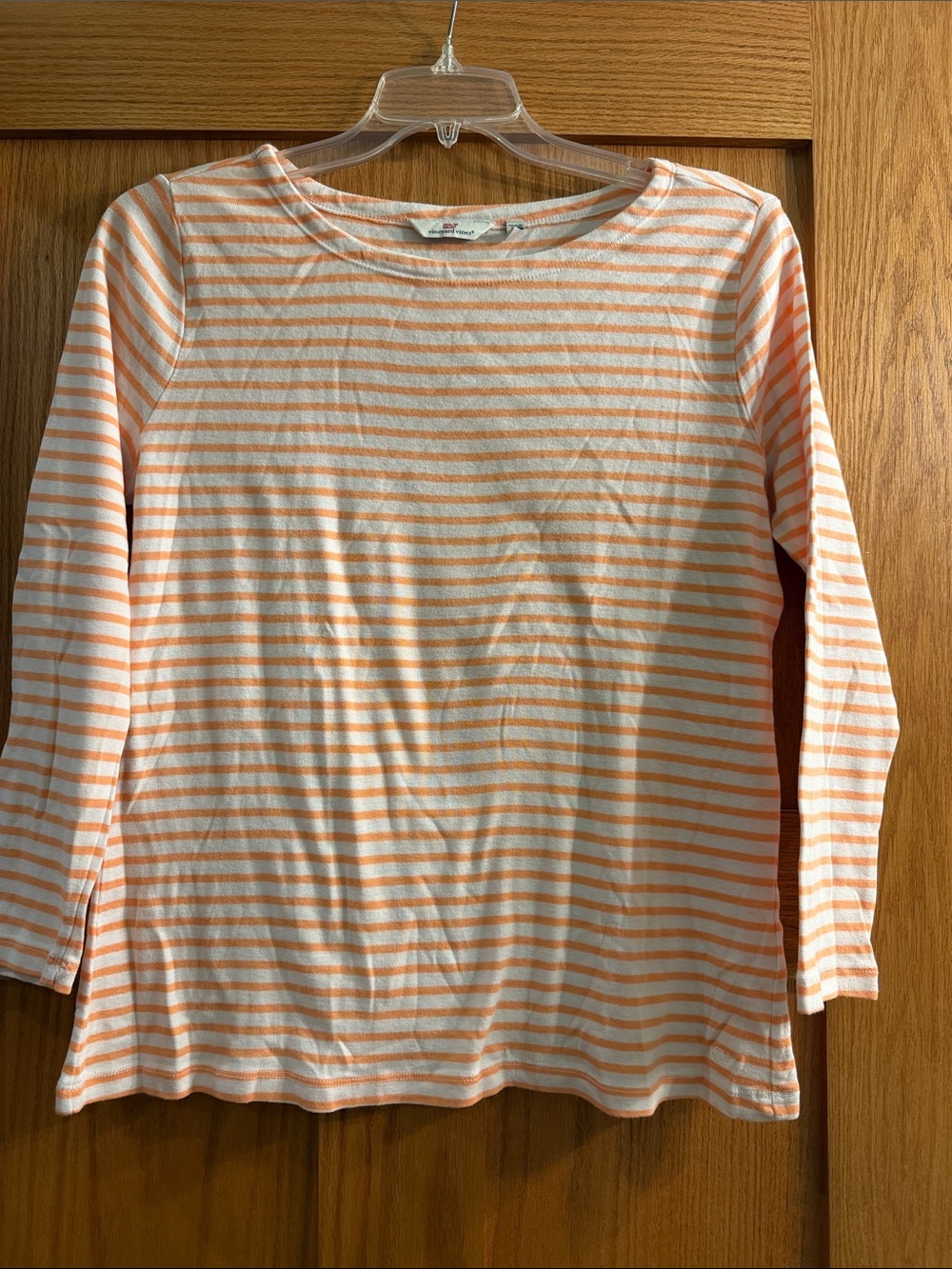 Vineyard Vines White & Light Orange Striped Long Sleeve Top